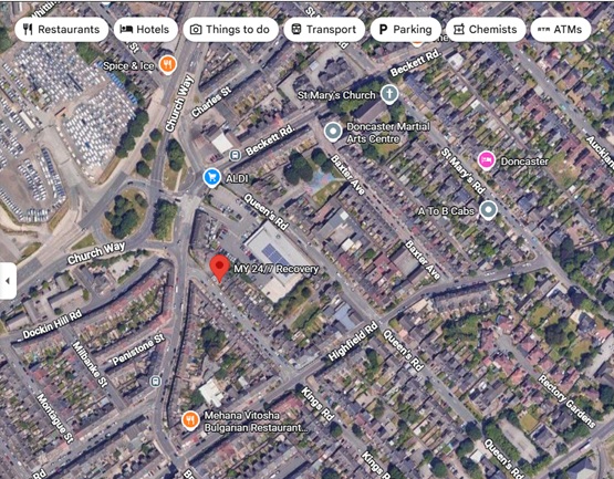 Map showing MY 24/7 Recovery at 84 Kings Rd, Doncaster DN1 2LZ